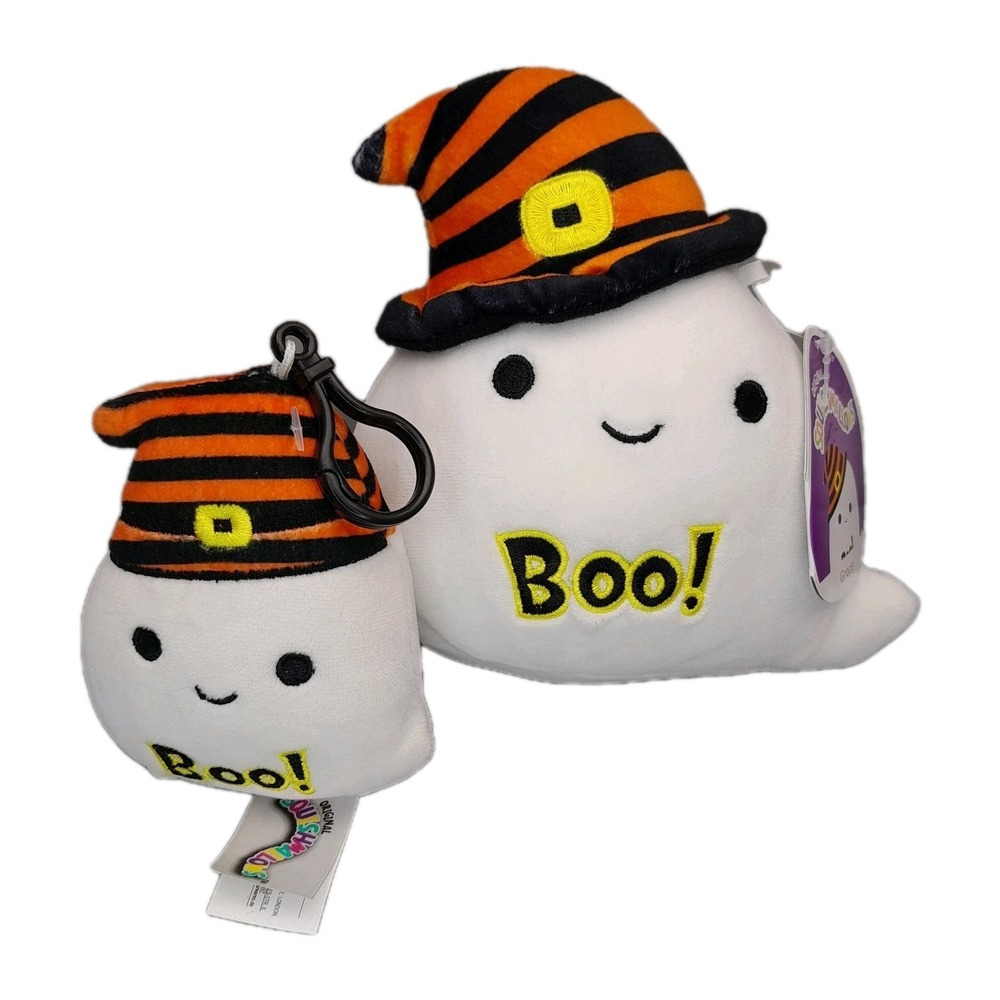 Squishmallows Grace Ghost Lot 2 Plush 6" + 4" Clip-On Halloween Witch Hat Boo